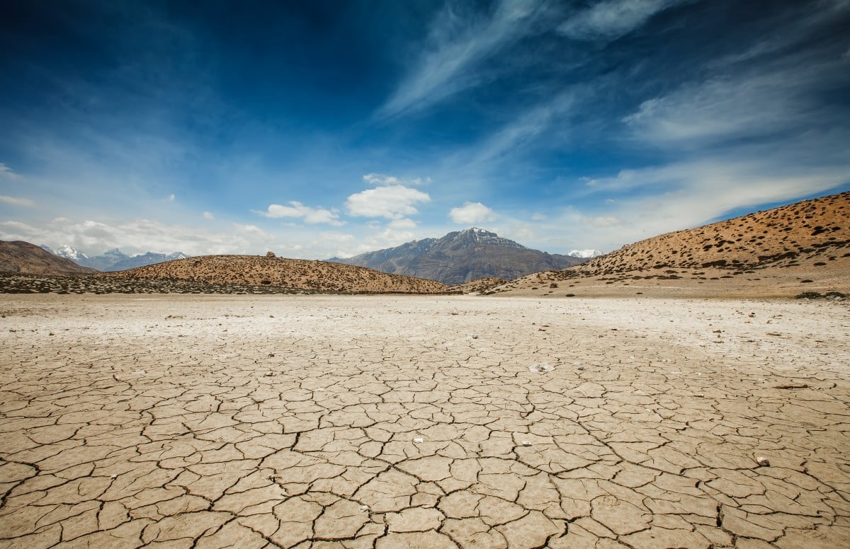 Dry dhankar lake in himalayas mountains.