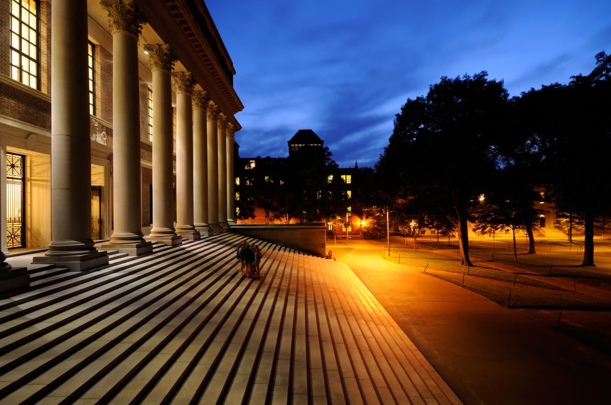 Harvard university at night