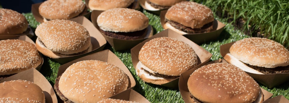 Plant-based burgers on grass