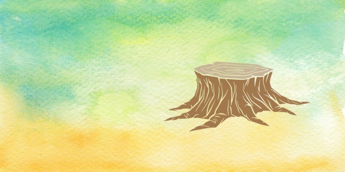 Tree stump with multicolored background