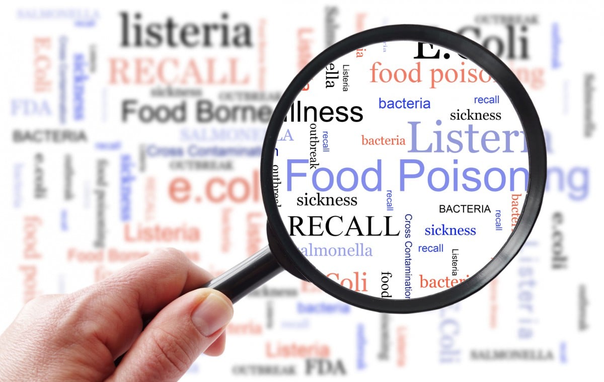 Magnifying glass over food poisoning words