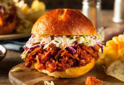 Jackfruit barbecue sandwich with potato chips