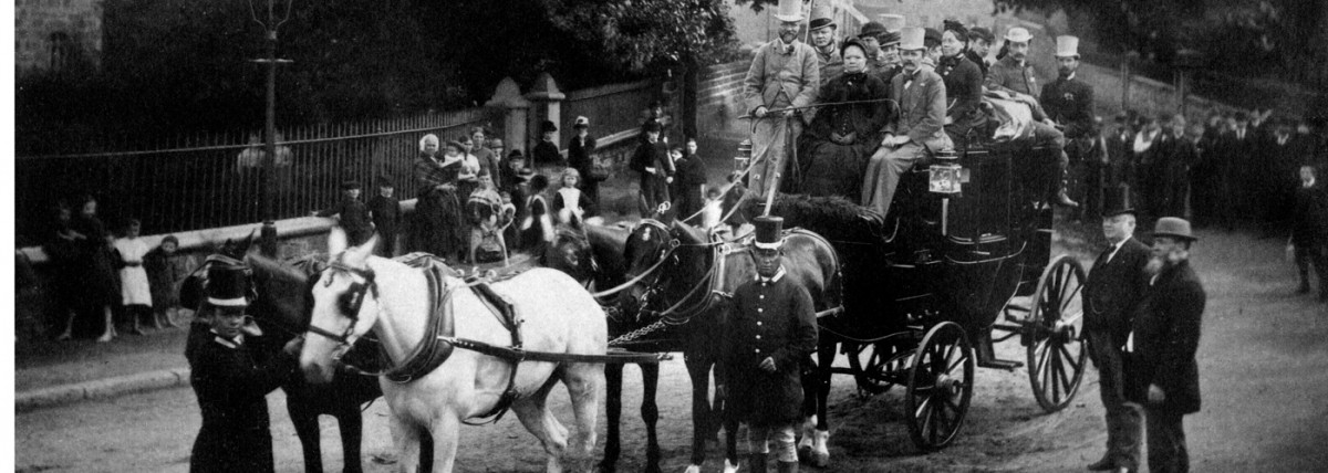 Black and white carriage and horses