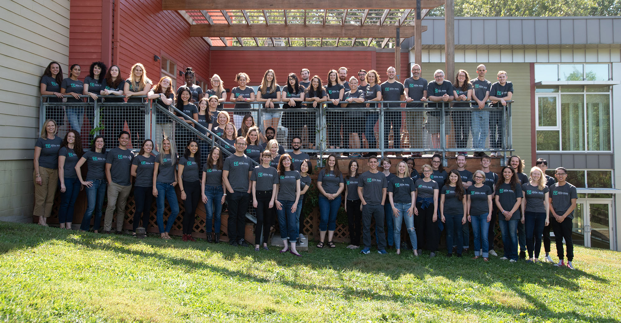 Good food institute’s team portrait, gfi staff in three rows along a set a of stairs