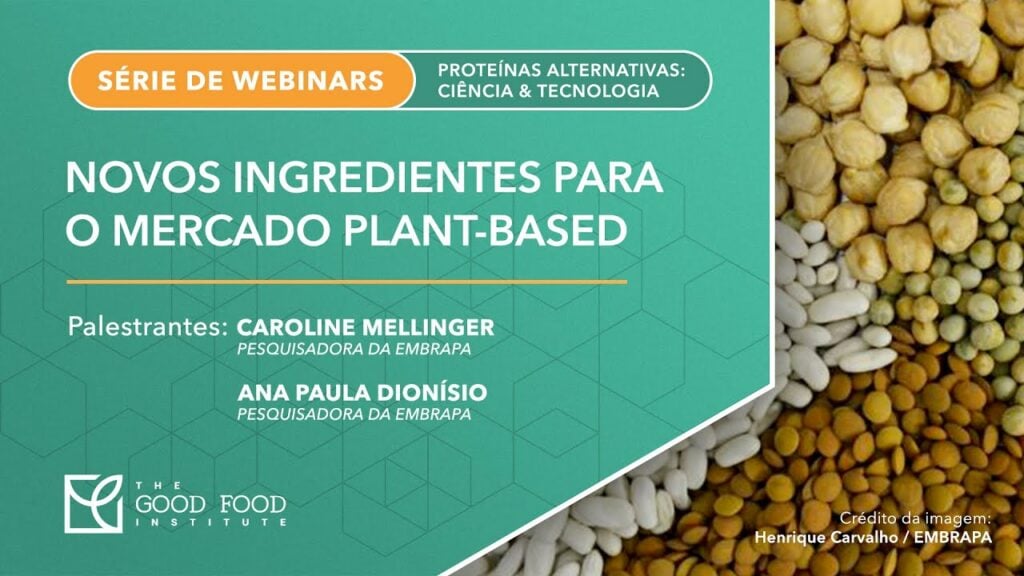 A screenshot of the “novos ingredientes para o mercado plant-based” (in portuguese) webinar presentation’s first slide