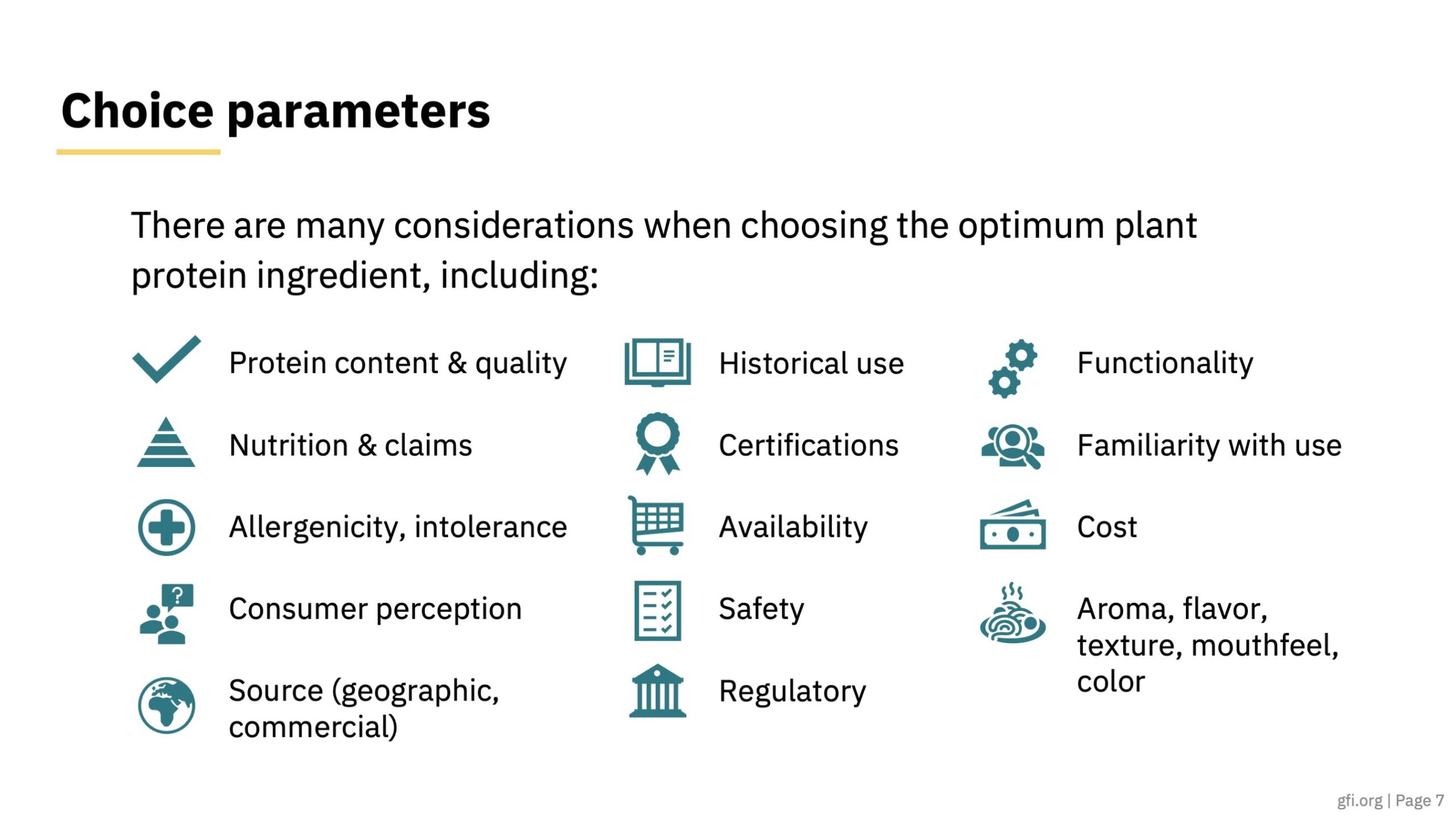 Preview slide of the plant showing key considerations when selecting protein sources for plant-based foods.