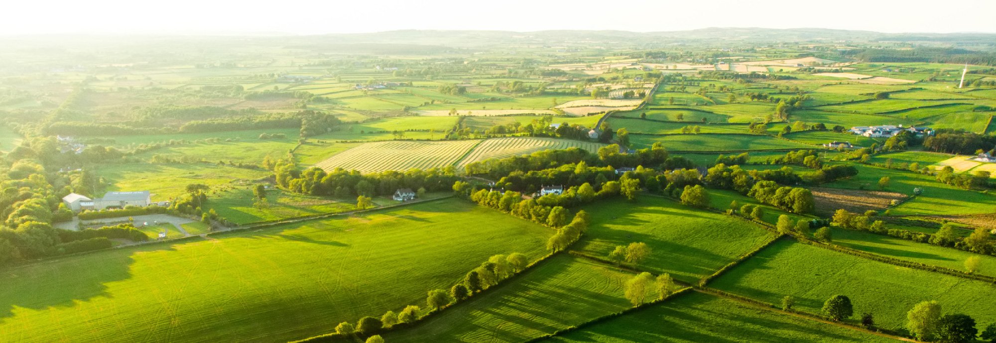 Aerial view of fields and farm land