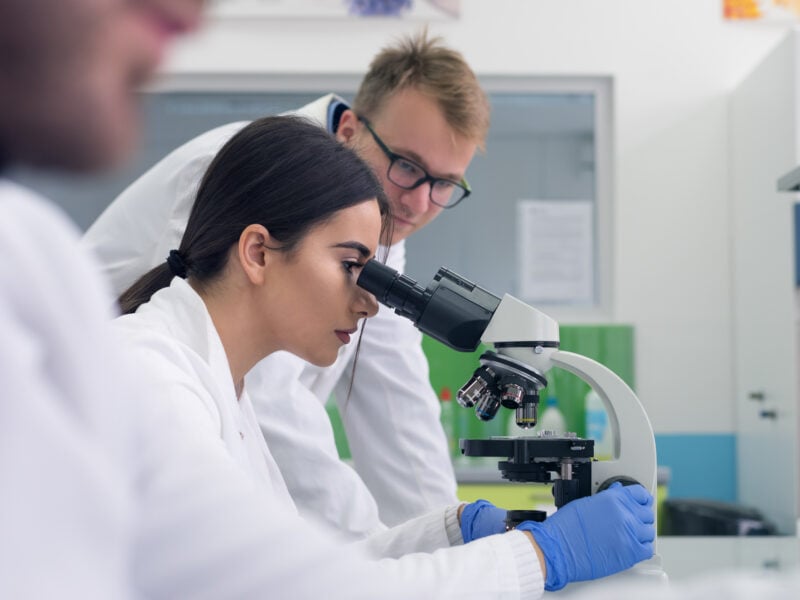 Group of laboratory scientists working in a lab