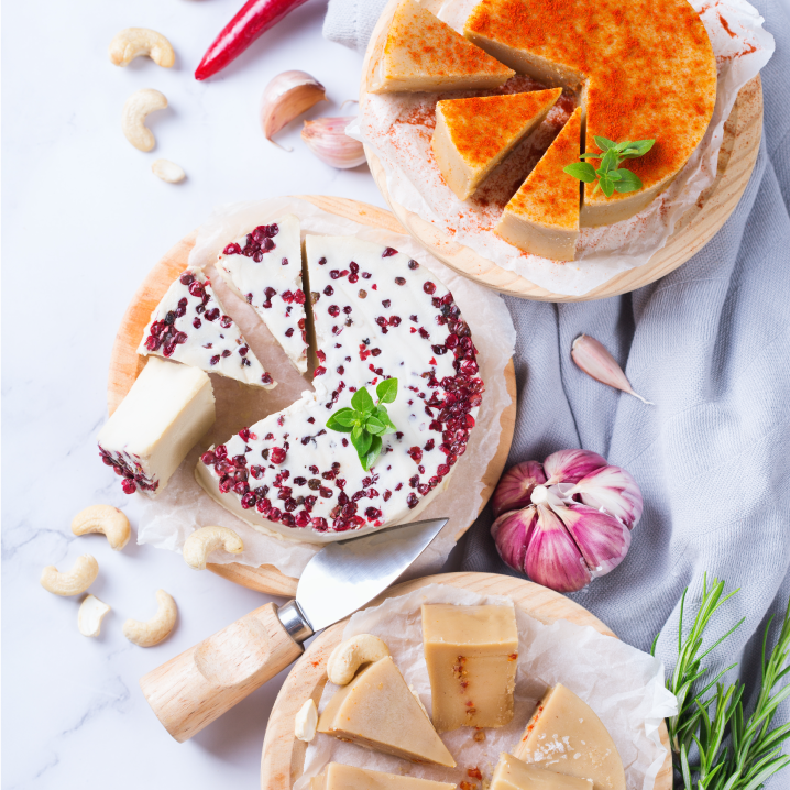 Plant-based retail market overview 16 Plant based cheese wheels and ingredients from above