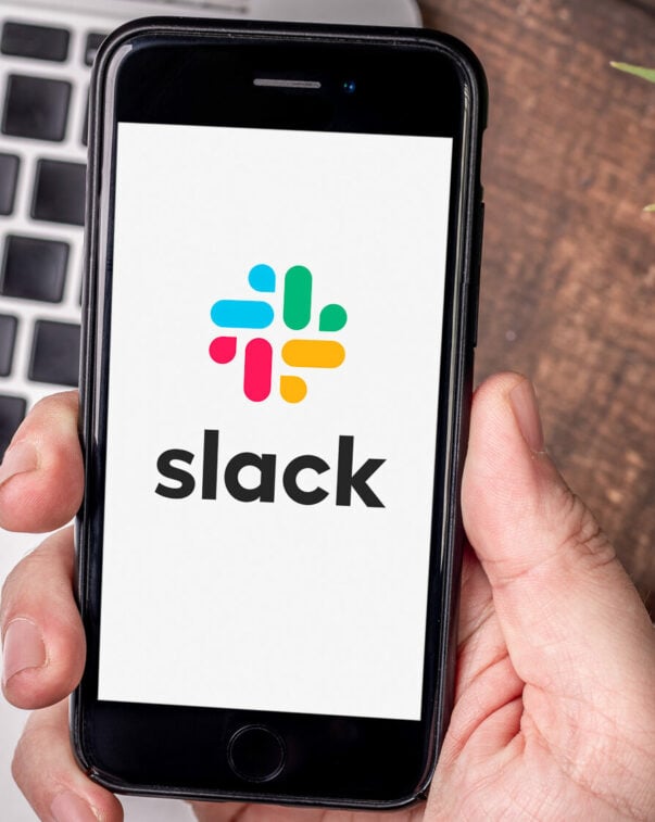 Slack logo on cell phone