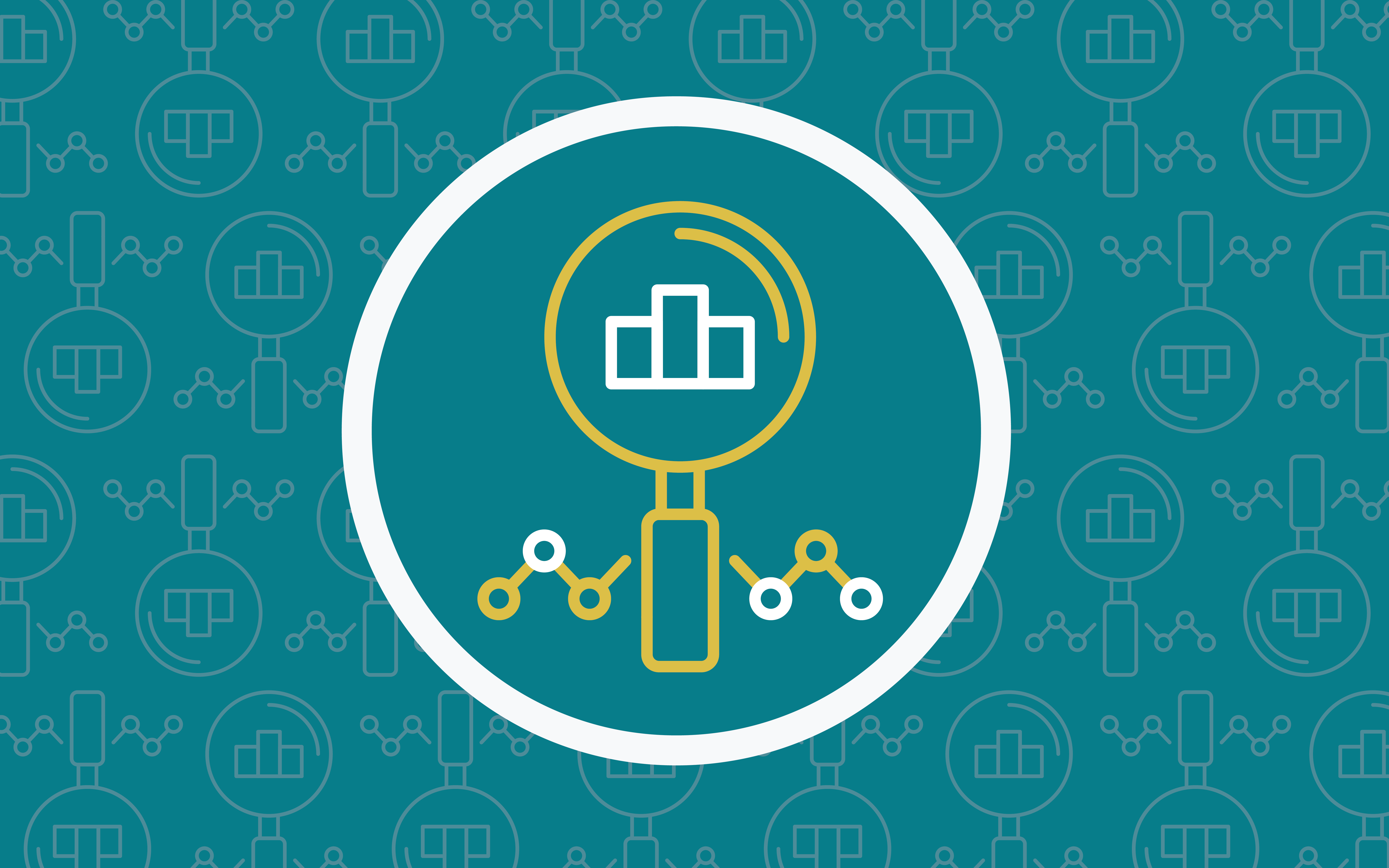 Graphic pattern with analytics and magnifying glasses representing research