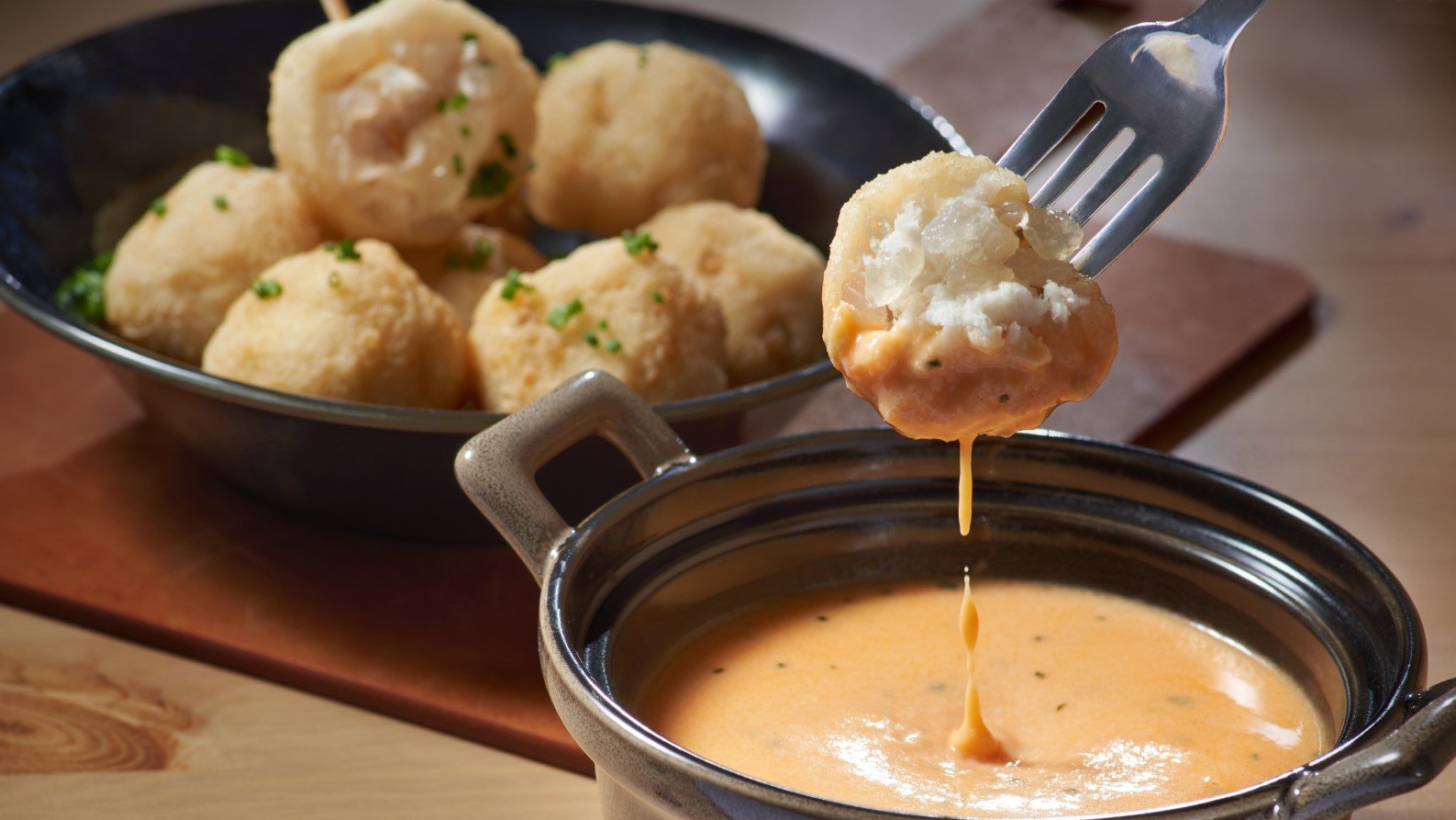 Cultivated fish maw bites in potato croquettes