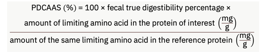 Model equation for calculating the protein digestibility corrected amino acid score.