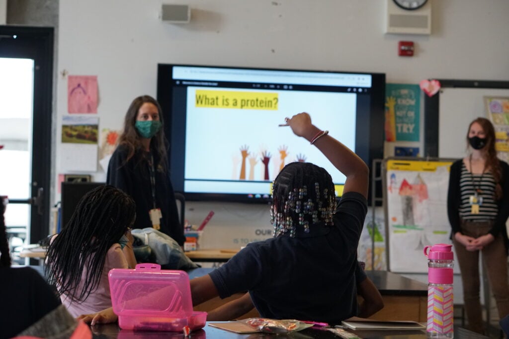 The alt protein project at johns hopkins leading a workshop at a local school.