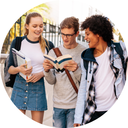 A photo of a group of students reading