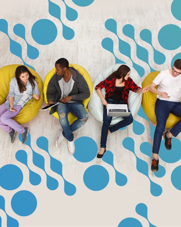 Image of students working while sitting on bean bags