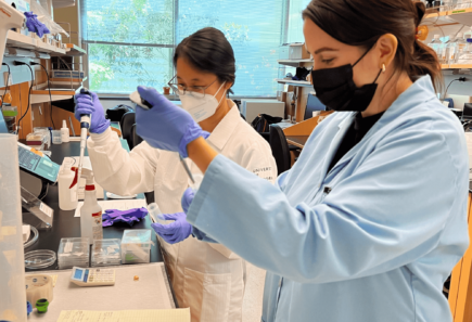 Kathleen Chen and Stephanie Kawecki in Dr. Rowat’s lab – When Dr. Rowat was awarded a research grant from GFI, only one of her graduate students was interested in cultivated meat: now, more are getting involved and introducing other students to new research opportunities.