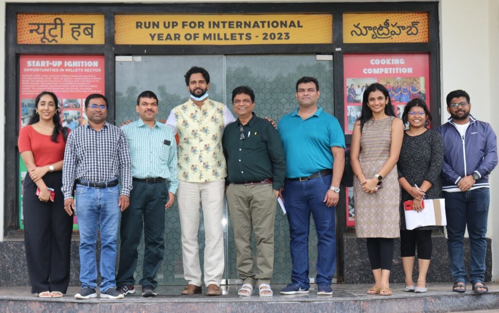 Gfi india team members met with colleagues from the  indian institute of millets research to advance research  on climate-resilient crops as sustainable proteins.