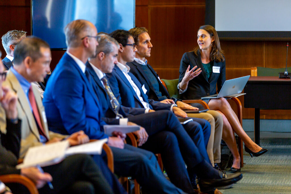 Liz specht, vp of science and technology, responds to a question at the alternative protein leaders stakeholder convening