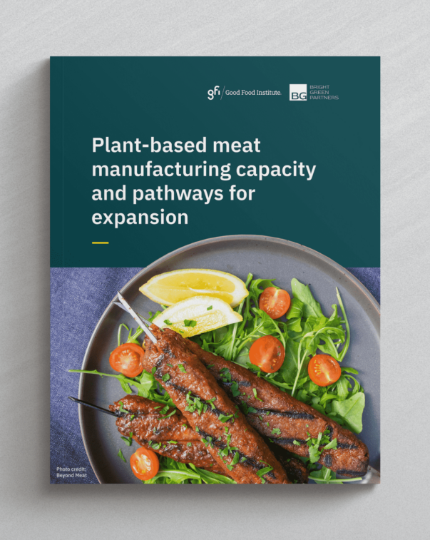 An image showing the report cover for “plant-based meat manufacturing capacity and pathways for expansion” photo credit: beyond meat