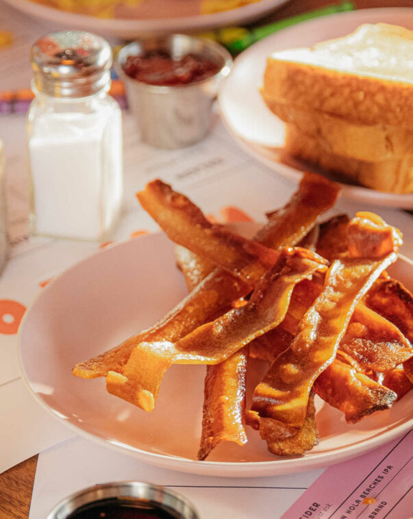 A plate of plant-based bacon.  credit: umaro foods