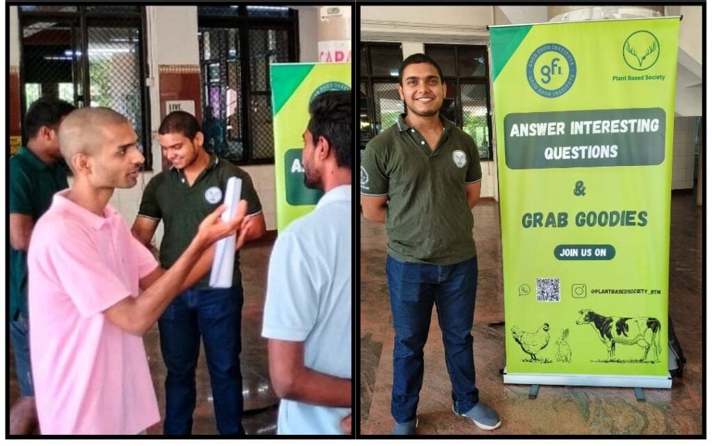 Student standing in front of a poster