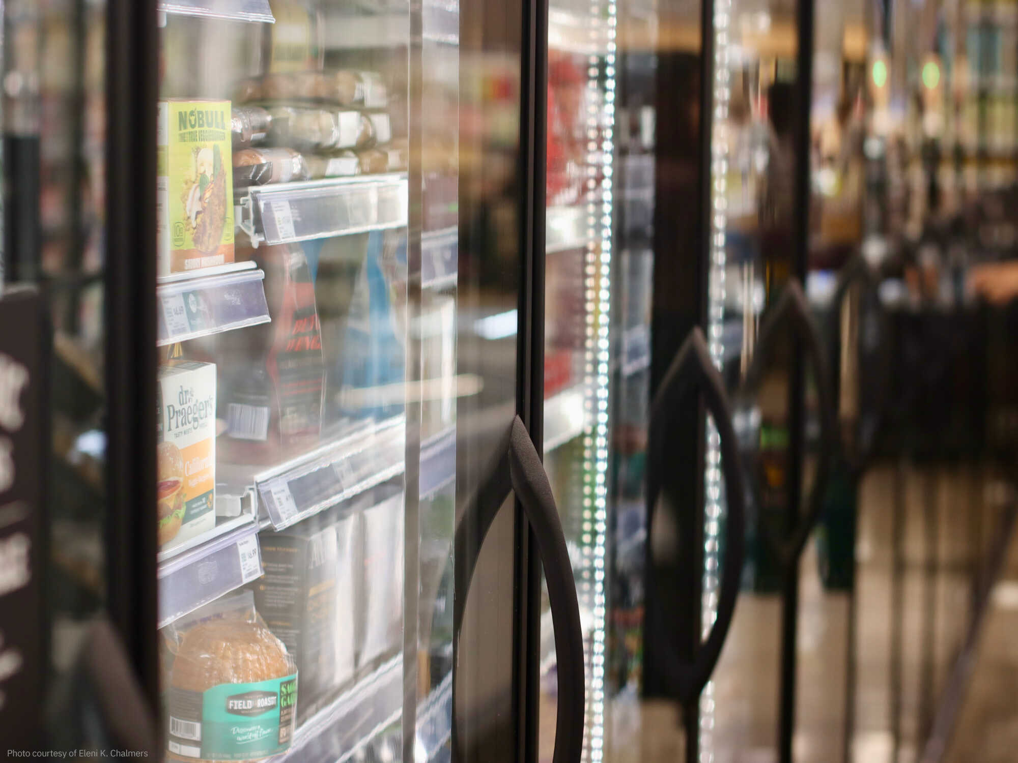 Close up of a freezer at a grocery store