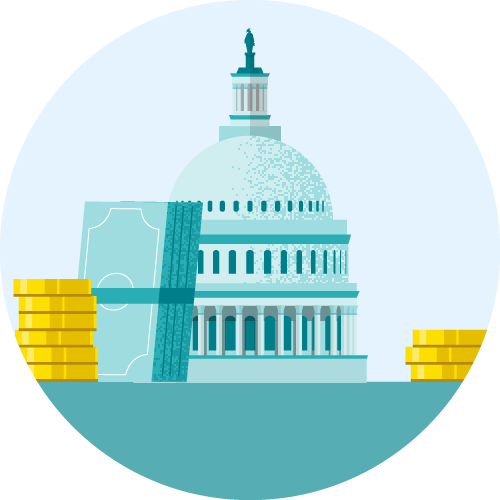 The business of alt protein: winning public funding 2 Circular illustration of united states capitol and money