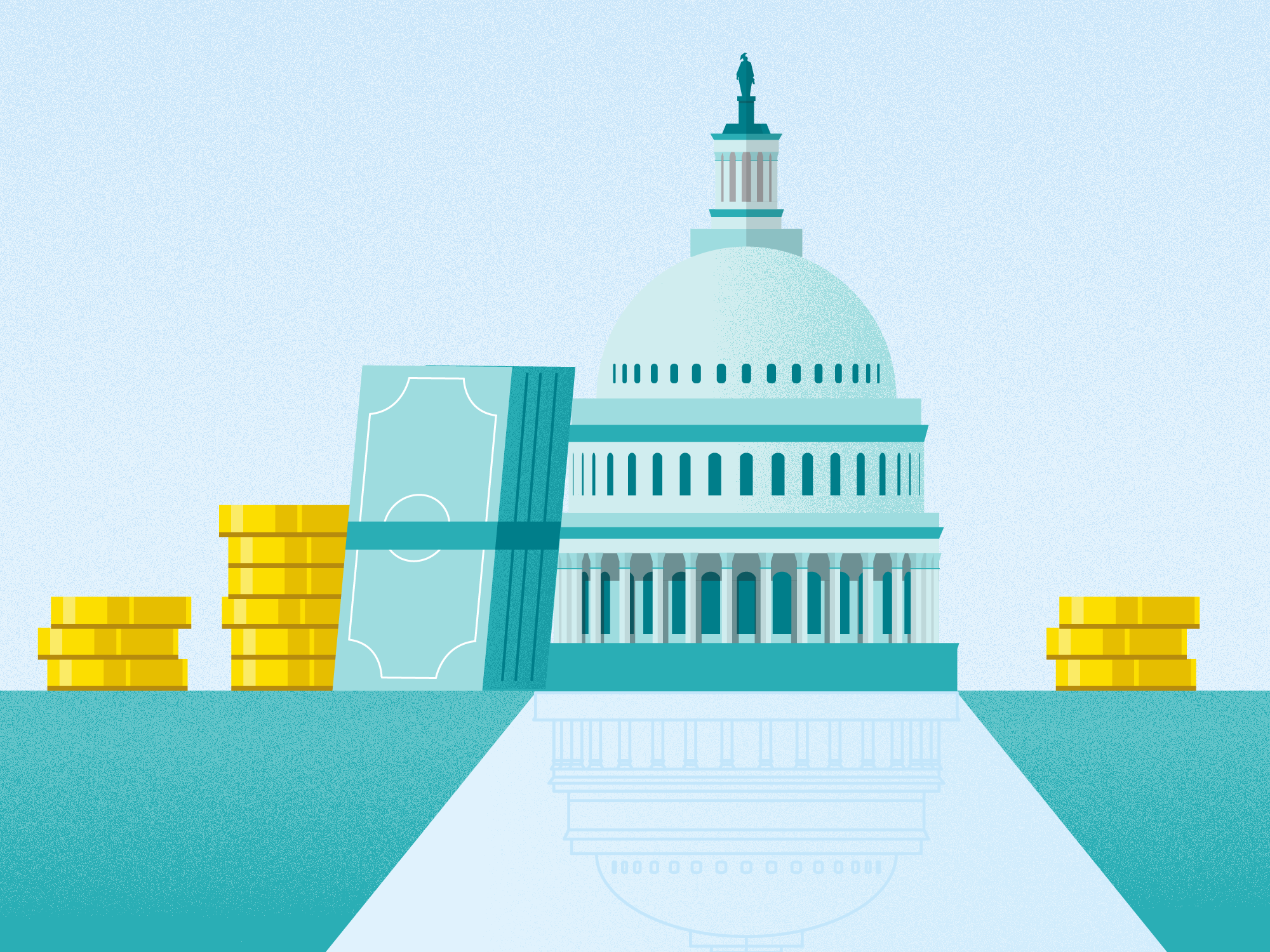 Square illustration of United States Capitol and money