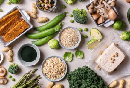 Assorted plant-based protein sources on a table
