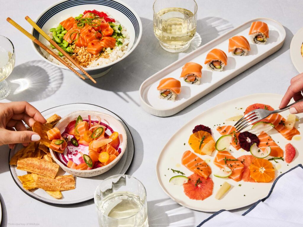 A spread of wildtype cultivated salmon products