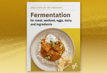 The cover of the 2026 state of the industry report on fermentation-enabled meat, seafood, eggs, and dairy produced by the good food institute