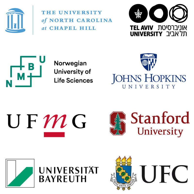 Stanford, johns hopkins, tel aviv, nmbu, ufmg, unc-chapel hill, bayreuth-kulmbach, and ufc logos