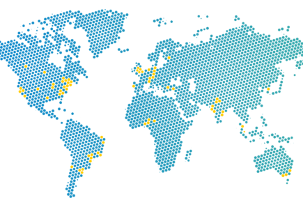 Colorful dot map indicating chapter locations