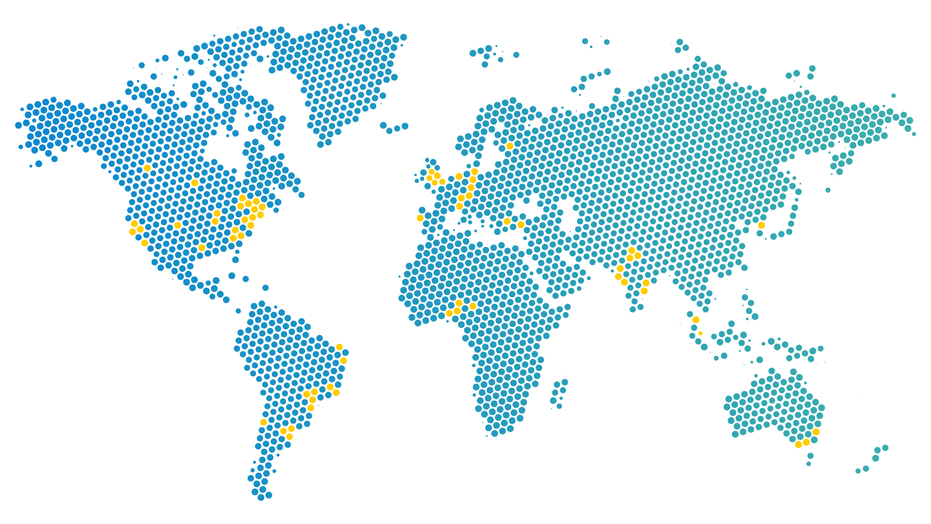 Colorful dot map indicating chapter locations